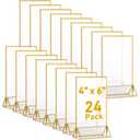 24 Pieces Gold Clear Acrylic Sign Holder Double Sided Menu Holder with Gold Borders Clear Sign Display Holder Acrylic Gold Table Number Holders for Wedding, Cards, and Photo Display (Vertical)