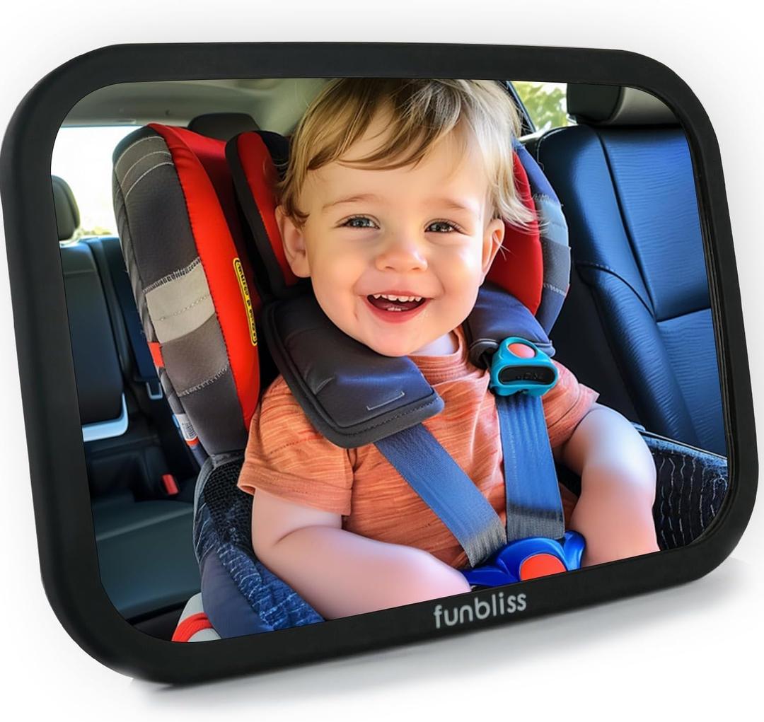 Funbliss Baby Car Mirror for Rear Facing Seat,360 Rotation, Safety Certified Shatterproof Acrylic Glass, Clear Wide View,Infant Mirror for Car Seat Rear Facing (1PACK)