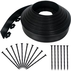 Quibbay 3.15" x 100' No Dig Landscape Edging, Flexible Garden Edging Borders with 150 Anchoring Spikes, Plastic Lawn Edging for Landscaping Garden Flower Beds Grass Yard Paver Pathway, Black