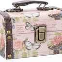 ELLDOO Decorative Treasure Chest Box, Wooden + PU Leather Storage Box for Jewelry Trinkets, Keepsakes box for Girls Women Gifts (Butterfly Pattern, Small)