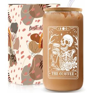 3 x Iced Coffee Glasses With Lids and Straws - 16 Oz Can Shaped Cups - Aesthetic Coffee Bar Accessories - Ideal Gifts for Coffee Lovers, Home Essentials, Cocktails, Smoothies