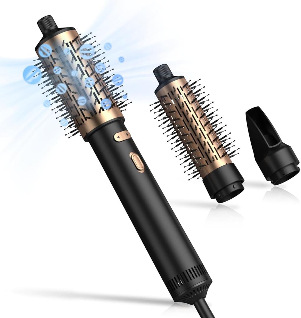 Rotating Hair Dryer Brush,3-in-1 Blow Dryer Brush,3 Heats and 2 Speeds Rotating Hair Dryer Spinning for Curl,Straight,Hair Dryer Brush with Detachable Brush(2" & 1.5")