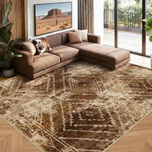 Area Rug 8x10 Rug Machine Washable Non-Slip Low Pile Print Pattern Western Rug for Living Room Bedroom Entryway Tribal Series-Abstract/Cowhide