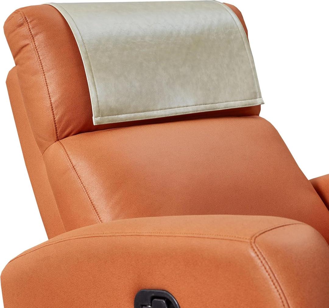 Non Slip Recliner Headrest Protector Washable Faux Leather Headrest Covers for Recliner Chair Waterproof Couch Head Rest Covers for Sofa,Furniture,Office Chair,Theater Seat (Beige)