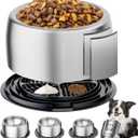 UPSKYPET 304 Stainless Steel Dog Bowls, Heavy Duty Dog Food Bowl with Extra Strong Non-Slip Mat, Thick Metal Base Water Bowl with Lick Mat for Large Dogs, Indoor/Outdoor (19.8 oz) (Black)