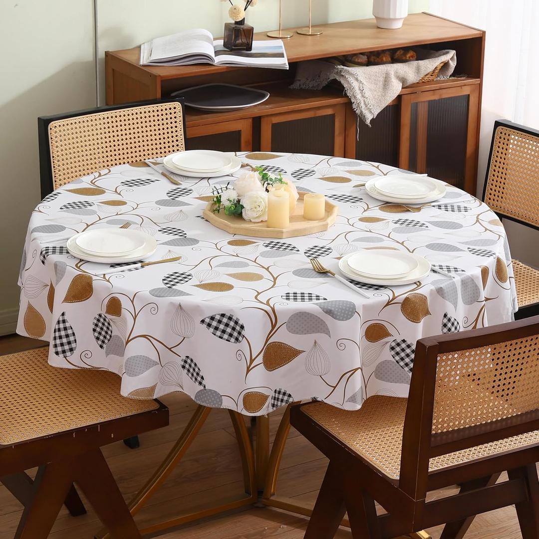 Walrus Round Vinyl Tablecloth with Flannel Backing Waterproof Oil-Proof PVC Table Cloth Stain-Resistant Wipeable Table Cover for Round Table(60" Round)