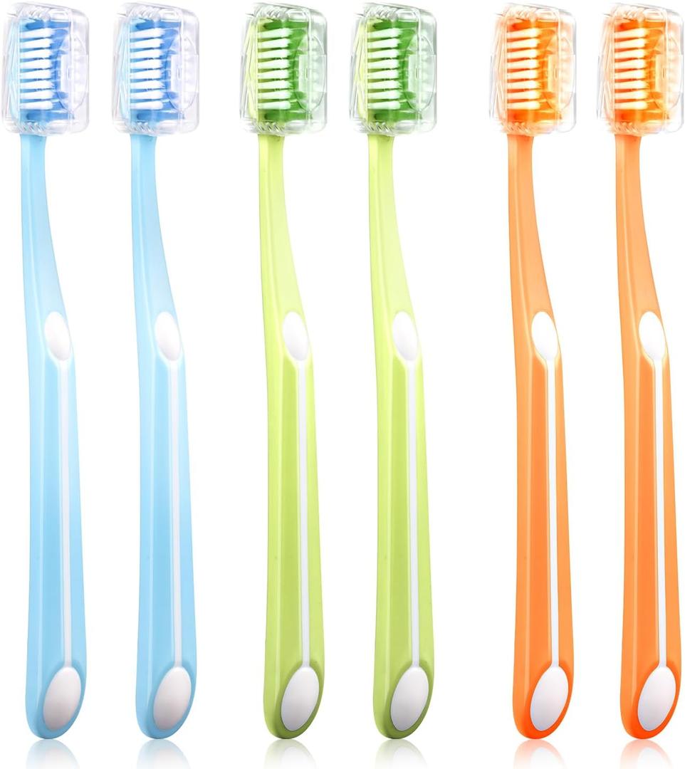 Medium Toothbrushes for Adults, Toothbrush Medium Bristles with Covers for Travel, Deep Plaque & Stain Removal, 6 Count