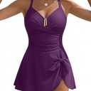 Blooming Jelly Womens Tummy Control One Piece Swimsuits Criss Cross Push Up Bathing Suits U-Wire Ruched Swim Dress 2026 (M, Dark Purple)