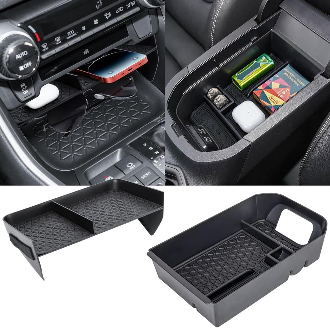 2PCS Center Console Organizer Tray and Armrest Storage Box Compatible with Toyota RAV4 2025 2024 2023 2022 2021 2020 2019 Insert Secondary Storage box Accessories
