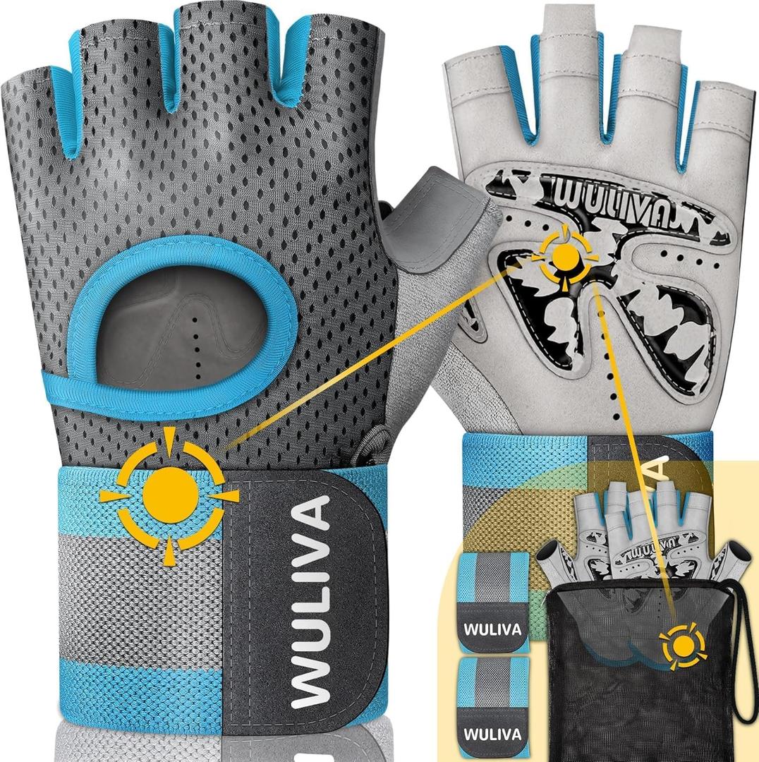 Workout Gloves for Men and Women - Ideal for Light & Medium Gym Exercise Training & Cycling, Includes Padded Design, Detachable Wrist Strap & Storage Mesh Bag (LBL), Medium