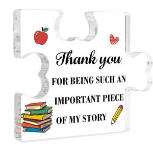 Teacher Appreciation Gifts for Women Thank You Gifts Unique End of Year Back to School First Day of School Graduation Kindergarten Daycare Teacher Birthday Gift Puzzle Shaped Acrylic Block Plaque