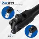 16-Inch Dual Drive Breaker Bar, 3/8" and 1/2" Drive, 360 Rotatable Head with Spring-Loaded Detent Ball