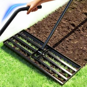 Lawn Leveling Rake, 30" x 10" Stainless Steel Head, Ergonomic Bent Handle, Level Soil & Sand, 6ft Long Handle for Yard, Garden, Sports Field
