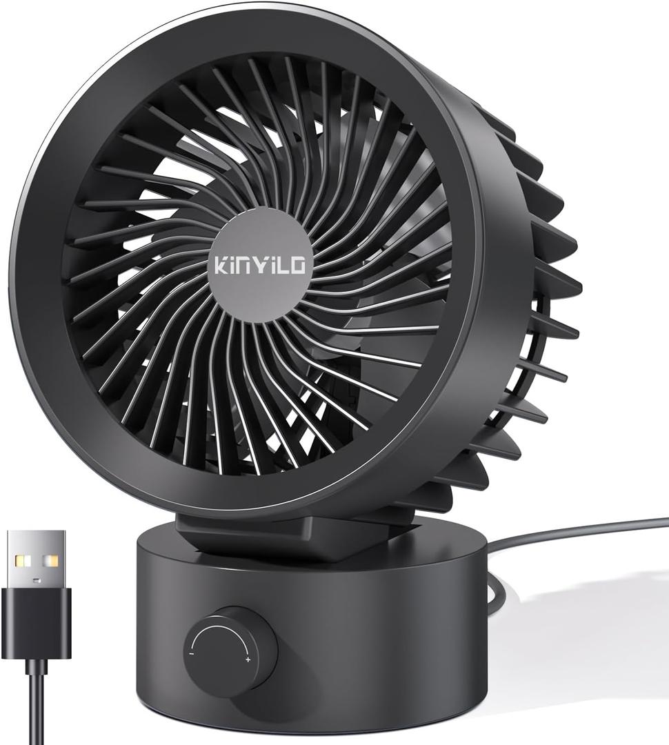 USB Desk Fan Small Quiet, Stepless Speed Flexible Adjust Mini Fans for Home Office Dorm Desktop, Portable Travel Fan Personal Cooling, Plug In USB Powered, Black