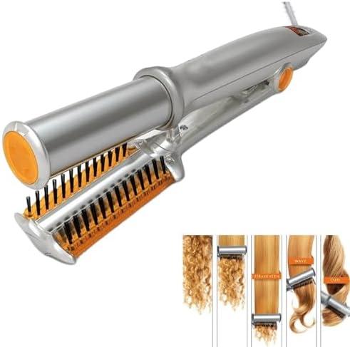 2 in 1 Rotating Curling Iron Fast Heat Hair Straightener & Curler, 3-Temp Adjustable Curling Wand for All Hair Types Travel Styling Tool