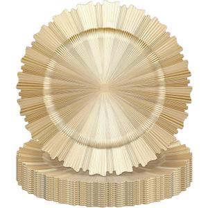 Mifoci 12 Pcs Champagne Gold Charger Plates Bulk 13 Inch Plastic Round Chargers Fluted Edge Dinner Plate Wedding Decoration for Table Setting Wedding Party Event Tabletop