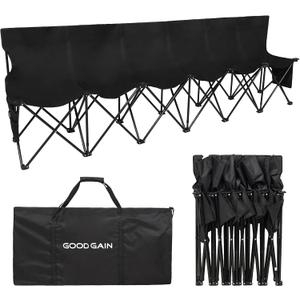 G GOOD GAIN Portable Soccer Bench - Team Bench Soccer 6 Seats with Bag, Sideline Folding Bench, Folded Chair Seating 6 for Football Camp Outdoor Sport Events, Team Chairs for Adults, Black