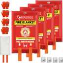 ROLOWAY Emergency Fire Blanket for Home and Kitchen, Fire Blankets Emergency for Home Safety (40 x 40 Inch) with Hooks, Gloves, Fire Suppression Blanket with Emergency Whistle for Fire Safety (4 Pack)