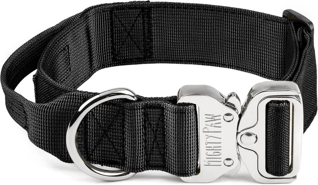 Mighty Paw Tactical Dog Collar for Large Dogs - Heavy Duty Collar with Metal Buckle and Control Handle, Premium Grade Weatherproof Polyester, Large Dog Collar in Large for Medium to Large Pets -Black