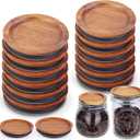 6Pack Regular Mouth and 6Pack Wide Mouth Mason Jar Lids Acacia Wooden Storage Canning Jar Lids Ball Jars Bamboo Wooden Lids with Airtight Silicone Seal, Brown