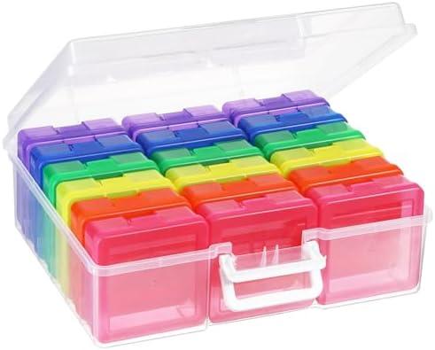 OMNISAFE Colored and Clear Plastic Hobby Art Craft Organizer, Mini Storage Containers with Latching Lid, Acid-Free Box for Pencil,Scrapbooking,Photo (Small - 18 Pack Colored)