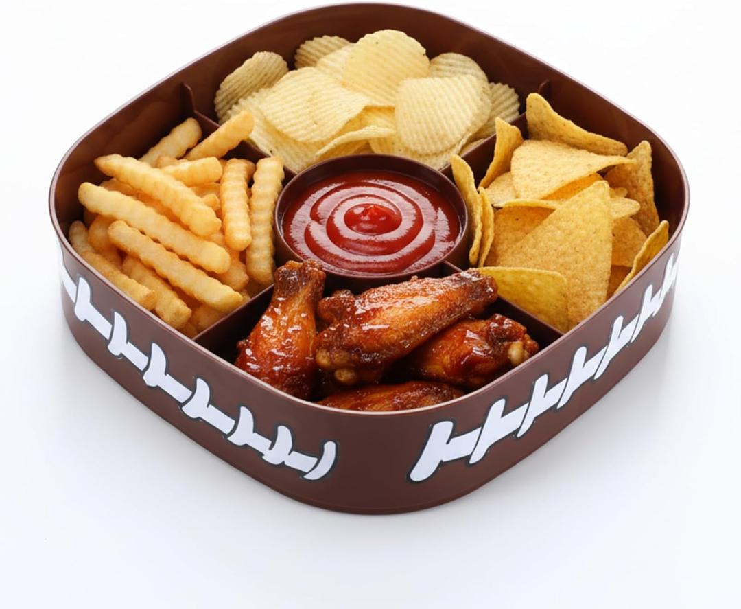 Qinyoung 10 Inch Football Serving Trays Football Party Supplies Plastic Snack Trays Tailgate Serving Platter Reusable Snack Bowl for Game Day Sports Birthday Tailgate Party Decorations