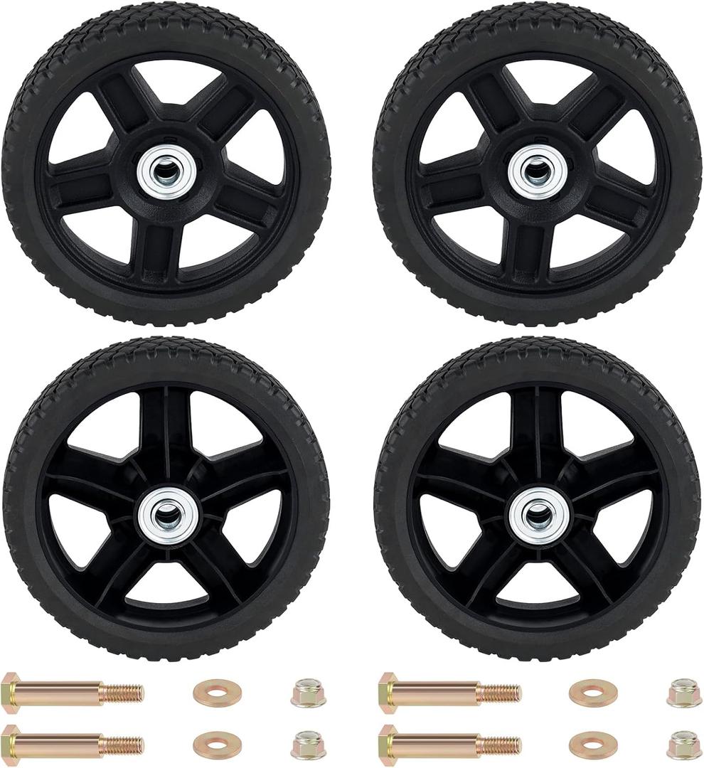 CheeMuii 4 Pcs 7 Inch Lawn Mower Wheels 4 Pack 7" Push Mower Wheels with Bolts and Lock Nuts Kit Fit for Most Standard push Lawn Mowers/Generator/Garden Tiller/Handtruck