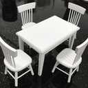Dollhouse Decoration Accessories, 1:12 Dollhouse Miniature Furniture Wooden White Dining Table Chair Model Set