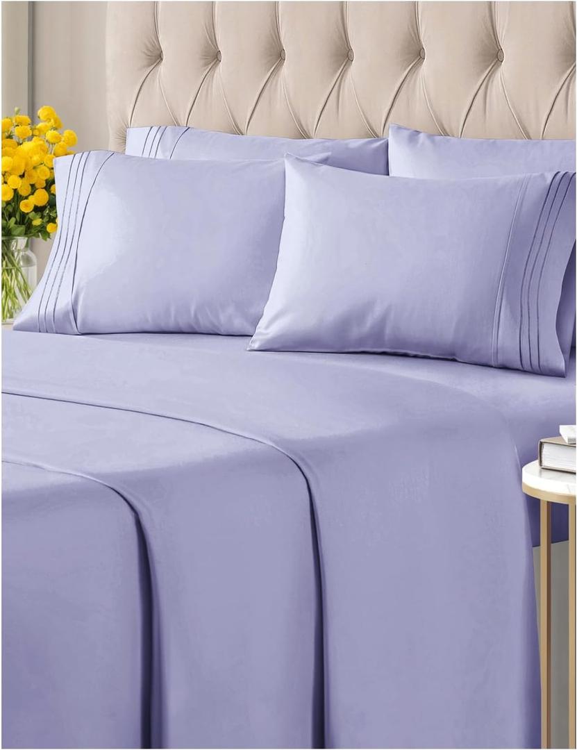 Cal King 6 Piece Sheet Set - Comfy Breathable & Cooling - Soft Hotel Luxury Bedding Set with 8-16 Inch Deep Pockets - 1 Flat & 1 Fitted Sheet & 4 Pillowcases - Wrinkle Free & Easy Care - Lavanda