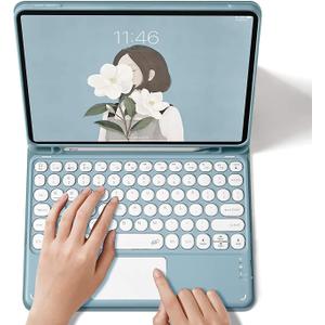 iPad 10.2 Keyboard Case for 9/iPad 8/iPad7 (2021/2020/2019)Touchpad Detachable with Pencil Holder Slim Leather Folio Smart Cover 9/8/7 Generation (iPad9/iPad8/iPad7, Sky Blue)
