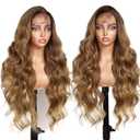 AISI HAIR 134 HD Ombre Blonde Lace Front Wigs for Women - Pre Plucked Long Body Wavy Synthetic Lace Wig with Baby Hair, Beginner Friendly, Natural Looking, Free Part 28 Inch