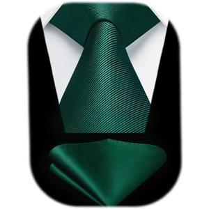 HISDERN Mens Ties Solid Color Ties for Men Formal Necktie with Pocket Square Set Satin Silk Neck Tie Handkerchiefs Set
