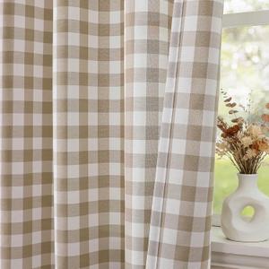 WUBODTI Beige White Buffalo Plaid Light Filtering Curtains 72 Inches Long 2 Panels, Rod Pocket Tan Check Non See Through Privacy Window Curtain Farmhouse Gingham Drapes for Living Room Bedroom