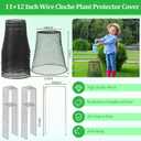 Therwen 10 Pcs Large Plant Wire Cloche 11 x 12 Inch Metal Garden Cloche with Garden Stakes Plant Protector from Animals for Keeping Bunnies Chicken Squirrels Birds (Black)