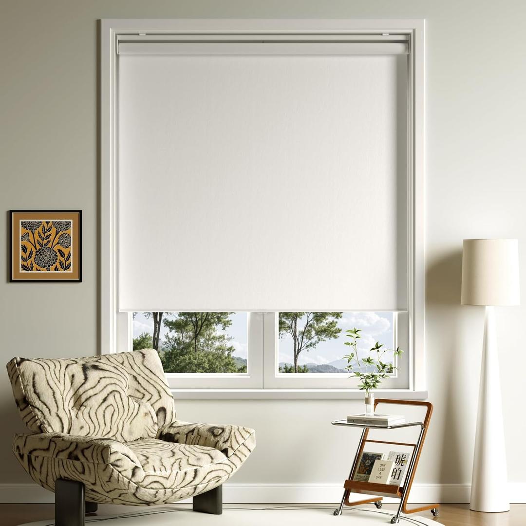 Cordless Roller Shades Blackout Blinds for Windows Room Darkening Rolled Up Shades with Spring System, UV Protection Window Shades Door Blinds for Home and Office (White, 48" W x 72" H)