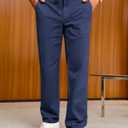Runcati Mens Casual Linen Pants Drawstring Elastic Waist Trousers Lightweight Loose Fit Beach Pants Navy (L)