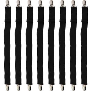 8PCS 14-25 Inch Black Sheet Holder Sheet Corner Strap Adjustable Heavy Duty Sheet Clip Holder for Sheet Mattress Cover Sofa Cushions