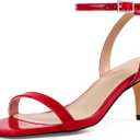GENSHUO Women's Kitten Low Heels Square Open Toe Ankle Strap Sandals Sexy Strappy 2 Inch High Heels for Women Comfort Dress Party Wedding Shoes (8, Red)