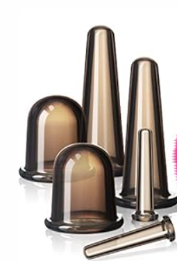 BBTO Silicone Facial Cupping Set, Vacuum Massage Cup Kit for Body, Face, Neck, Back, and Eye, 6 Cups and Exfoliating Brush(Black)