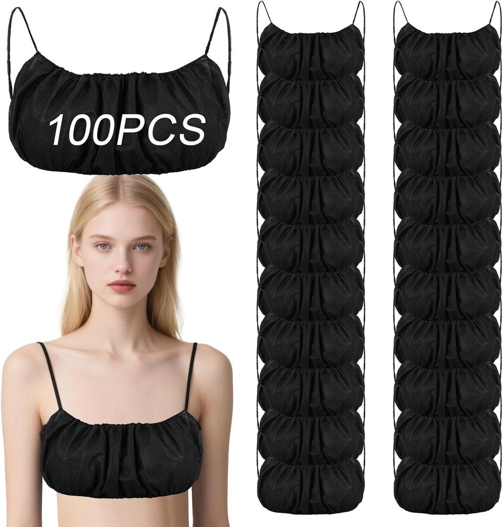 100Pcs Disposable Nonwoven Bras for Women, Black Bra for Travel, Disposable Underwear for Sunless Spray Tan Spa Salon Top Garment, Towel Bra