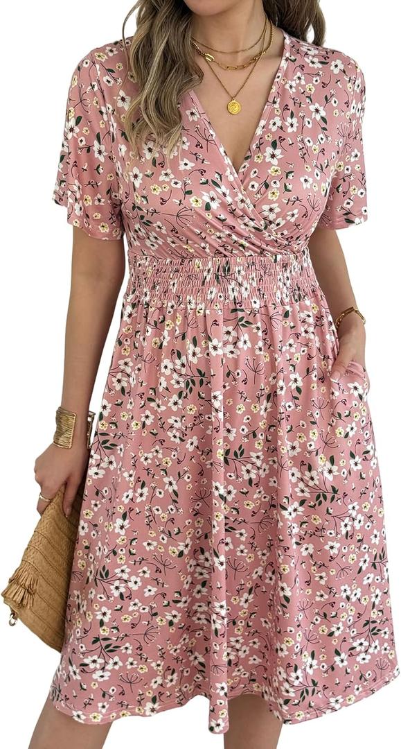 Casual Midi Summer Dresses for Women (Pink)