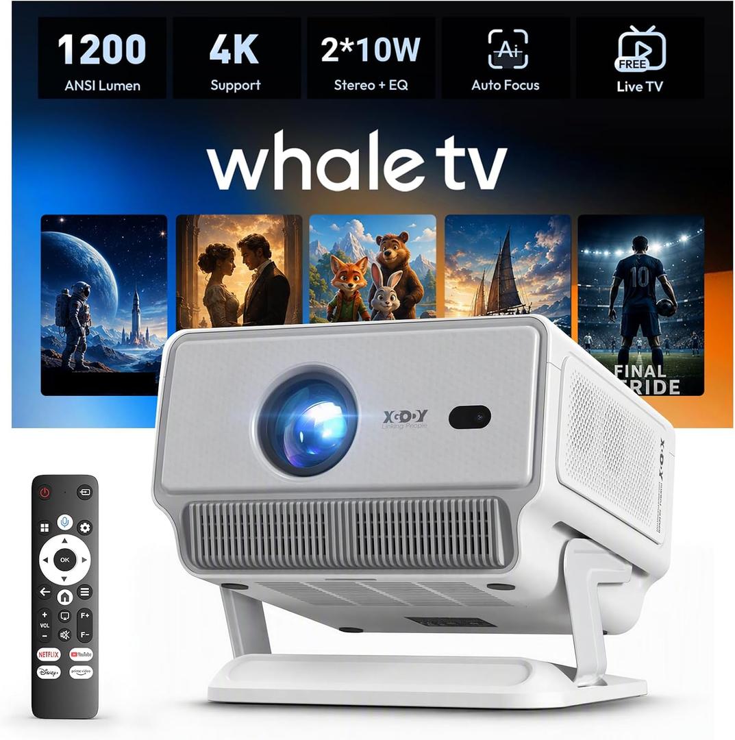 XGODY N8 Smart Projector with WiFi and Bluetooth, 4K Support, Built in Apps
