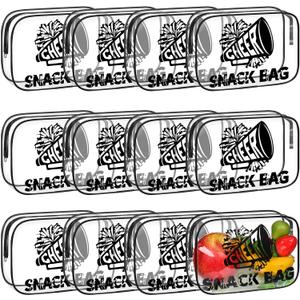12 Pcs Cheer Snack Bags for Team Gifts Cheerleader Goodie Treat Candy Pouch Bags Transparent PVC Waterproof with Zipper Party for Adult Cheerleading Teammates Party Supplies (Black)