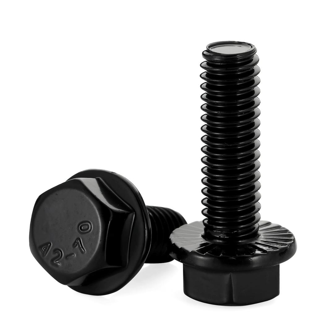 1/4-20 x 1-3/4" Flanged Hex Head Bolts Flange Hexagon Screws, Stainless Steel 304 Black Finish, Fully Threaded, 25 PCS