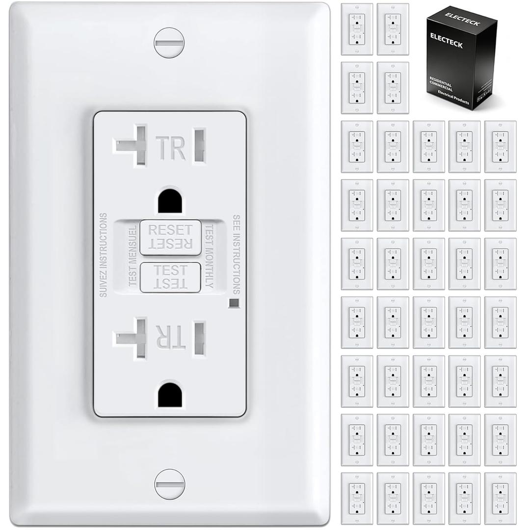 40 Pack GFCI Outlet 20 Amp, Tamper Resistant (TR), Ultra Slim Self-Test GFI Receptacles with LED Indicator, Ground Fault Circuit Interrupter, Decor Wallplate Included, UL Listed, White
