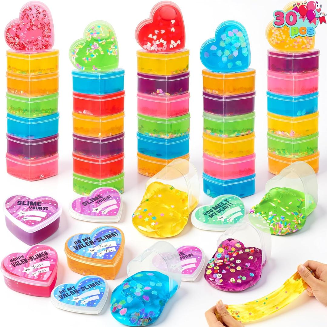 JOYIN 30 PCS Valentines Day Clear Slime Hearts for Kids Classroom Exchange Prizes, Valentine Party Favors, Gift Exchange