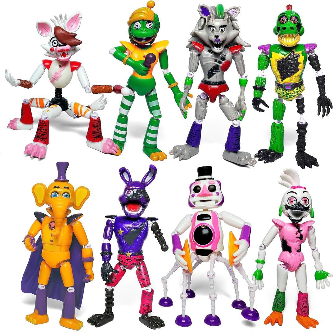 Toysvill 8 pcs Inspired by Game Five Night Toys | Ultimate Custom Night Collection | FNAF Action Figure [Withered Bonnie, Orville, Mangle, Gator, Happy Frog, Roxanne Wolf, Chica, and Music Man]