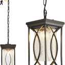 Motion Outdoor Pendant Light Fixtures Dusk to Dawn Exterior Ceiling Hanging Lantern for Porch, Modern Black Outside Chandelier Light with Crack Glass for Front Door Porch Gazebo Foyer Entryway