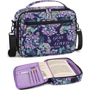 Bible Cover for Women, Large Vegan Leather Bible Case with Shoulder Strap, Mothers Day Christian Gifts for Mom & Wife, Planner Case (Purple)