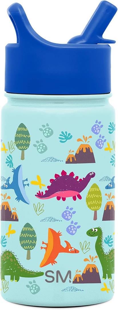 Simple Modern Kids Water Bottle with Straw Lid | 14oz Insulated Stainless Steel Kids Tumbler & Spill Proof Toddler Cup for School, Girls, Boys | Summit | Blue Dino